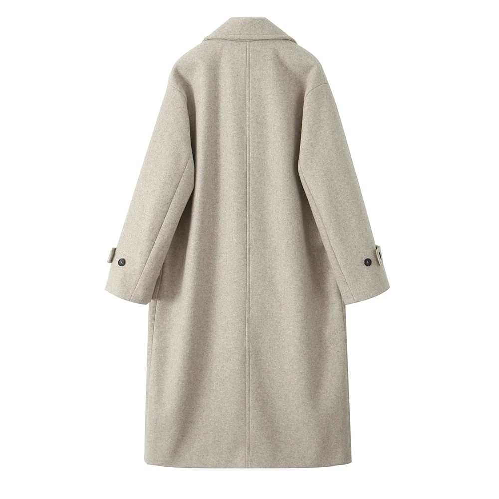 PB&ZA2024 Winter New Women's Fashion Simple Loose Warm Collar Soft Long Double breasted Woolen Coat Coat - Image 3