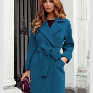 Women's Winter Coat Jaet irt Tops Street Sle Thiened Cotton Wool Blend Knot Splicing Design Ladies Outwear