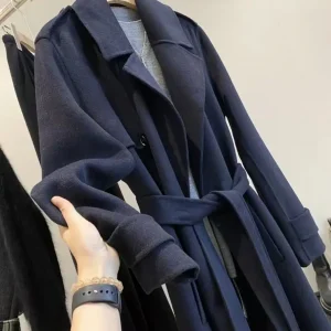 Original 2025 Women's new style wool blend woolen coat with belt, double-sided fleece long woolen coat