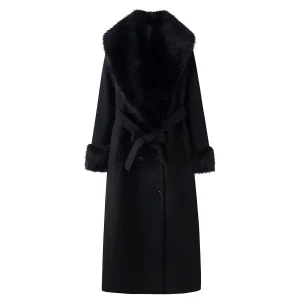 2025 Winter New Women's Casual Fashion High-End Long Coat with Belt Lapel Button-Down Collar Loose Fit and Fur Collar