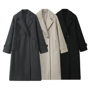 PB&ZA2024 Winter New Women's Fashion Simple Loose Warm Collar Soft Long Double breasted Woolen Coat Coat